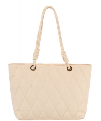 Quilted Tote Bag with Loop Knot Handle JY-0483-M BEIGE